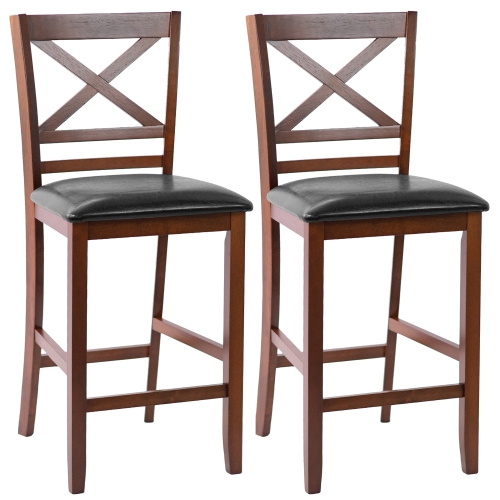 Costway Set of 2 Bar Stools 25" Counter Height Chairs w/ PU Leather Seat Walnut