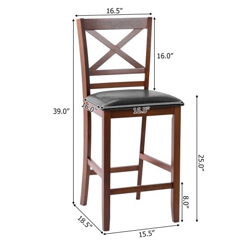 Costway Set of 2 Bar Stools 25" Counter Height Chairs w/ PU Leather Seat Walnut