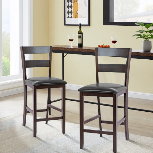 Costway 2-Pieces Bar Stools Counter Height Chairs w/ PU Leather Seat Espresso