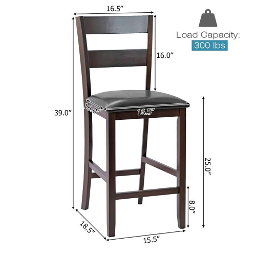 Costway 2-Pieces Bar Stools Counter Height Chairs w/ PU Leather Seat Espresso
