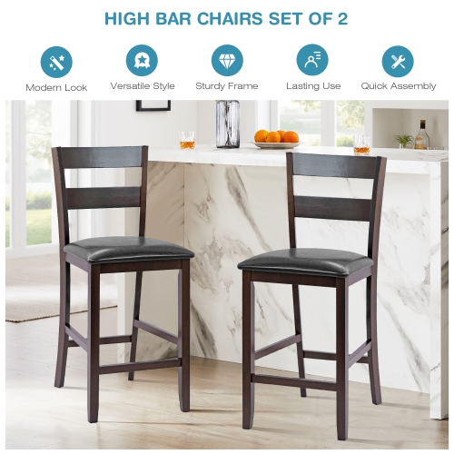 Costway 2-Pieces Bar Stools Counter Height Chairs w/ PU Leather Seat Espresso