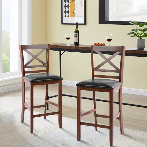 Costway Set of 4 Bar Stools 25" Counter Height Chairs w/ PU Leather Seat Walnut