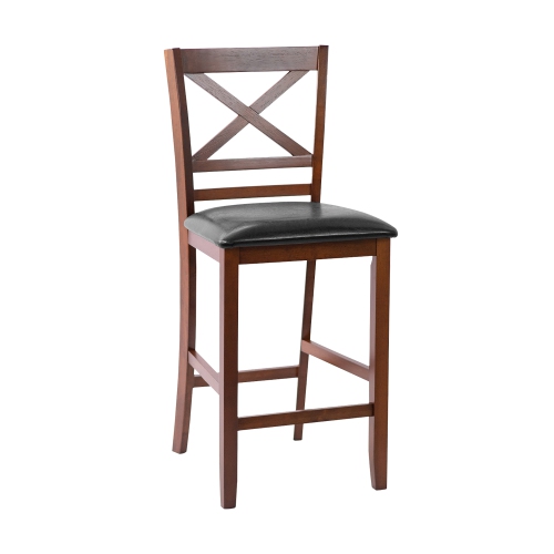 Costway Set of 4 Bar Stools 25" Counter Height Chairs w/ PU Leather Seat Walnut