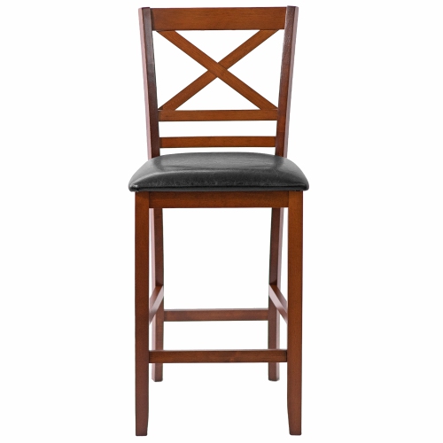 Costway Set of 4 Bar Stools 25" Counter Height Chairs w/ PU Leather Seat Walnut