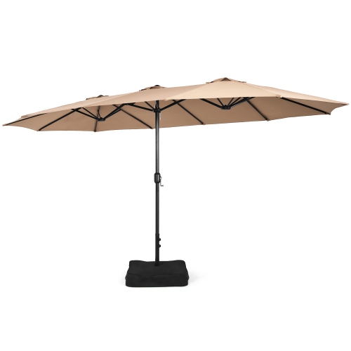 Costway 15FT Double-Sided Twin Patio Umbrella Outdoor Market W/ Crank & Base