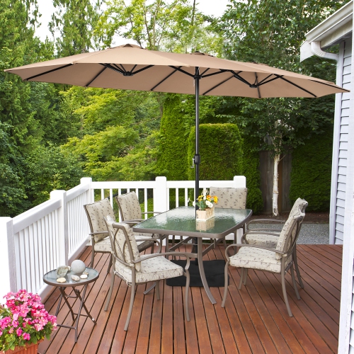 Costway 15FT Double-Sided Twin Patio Umbrella Outdoor Market W/ Crank & Base