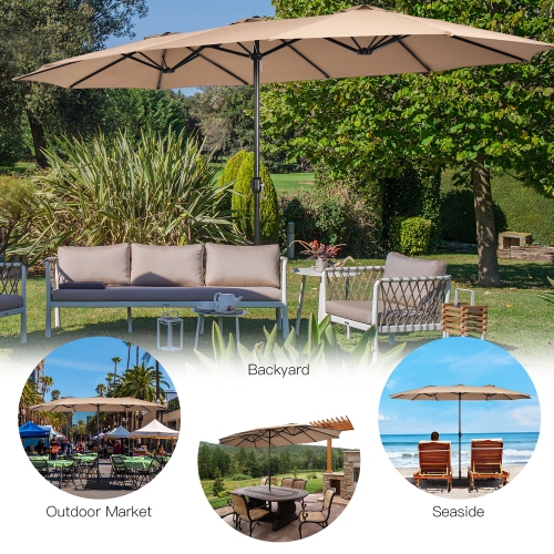 Costway 15FT Double-Sided Twin Patio Umbrella Outdoor Market W/ Crank & Base