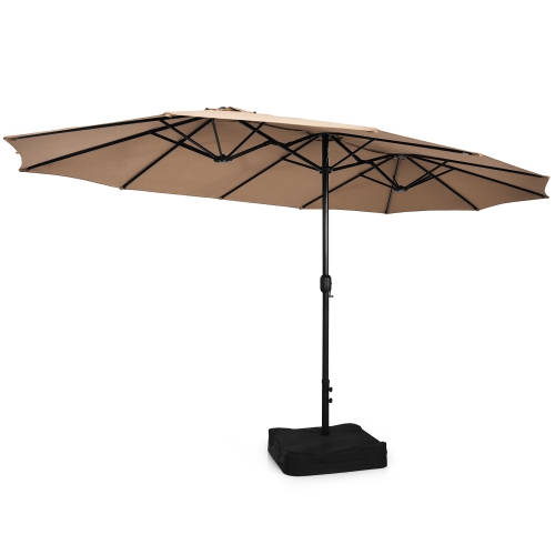 Costway 15FT Double-Sided Twin Patio Umbrella Outdoor Market W/ Crank & Base