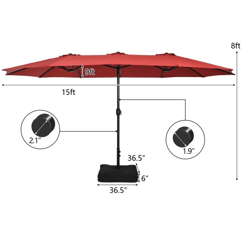 Parasol double de 4.57 m pour patio Costway, avec manivelle et base pour l’extérieur
