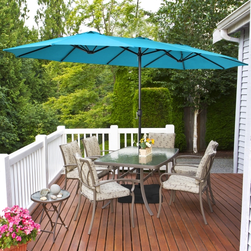 Parasol double de 4.57 m pour patio Costway, avec manivelle et base pour l’extérieur