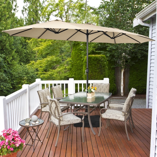Costway 15FT Double-Sided Twin Patio Umbrella Outdoor Market W/ Crank & Base