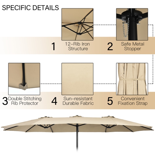 Costway 15FT Double-Sided Twin Patio Umbrella Outdoor Market W/ Crank & Base