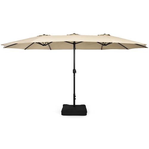Costway 15FT Double-Sided Twin Patio Umbrella Outdoor Market W/ Crank & Base