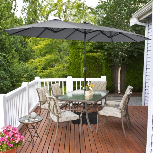 Parasol double de 4.57 m pour patio Costway, avec manivelle et base pour l’extérieur