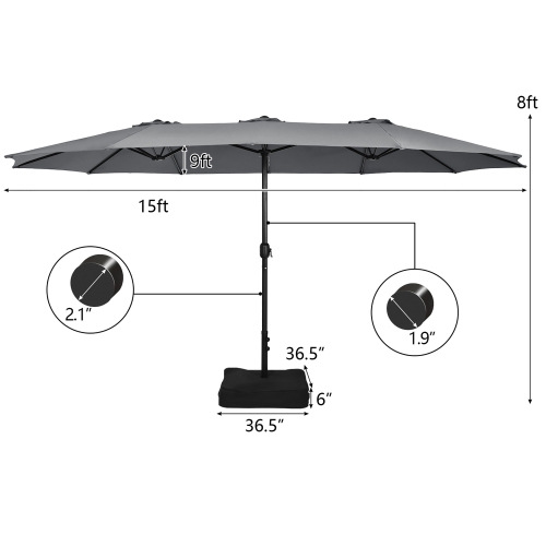 Parasol double de 4.57 m pour patio Costway, avec manivelle et base pour l’extérieur