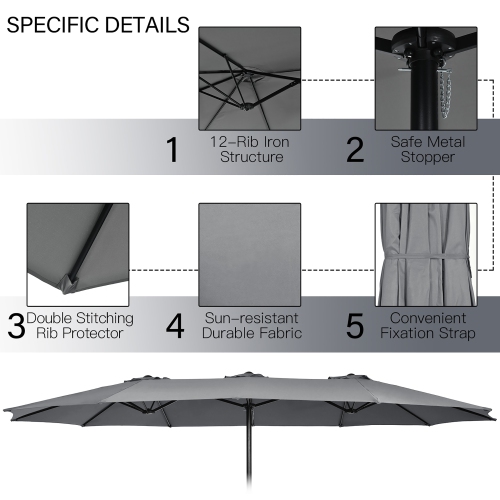 Parasol double de 4.57 m pour patio Costway, avec manivelle et base pour l’extérieur