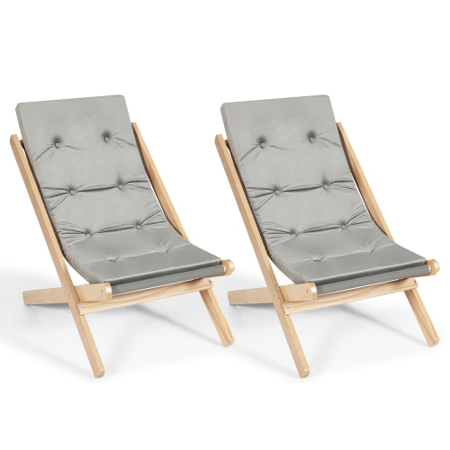 Costway Set of 2 Foldable Wood Sling Beech Chairs w/ 3 Adjustable Positions&Free Cushion