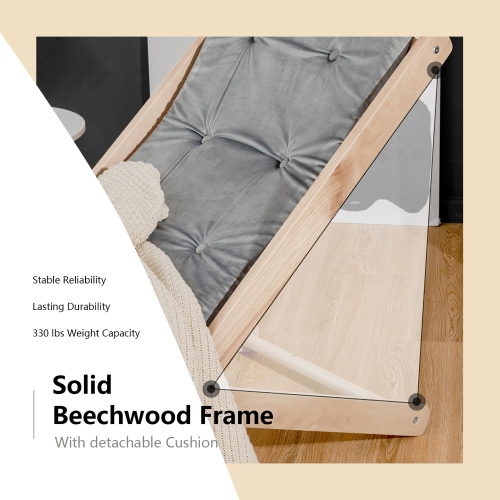 Costway Set of 2 Foldable Wood Sling Beech Chairs w/ 3 Adjustable Positions&Free Cushion