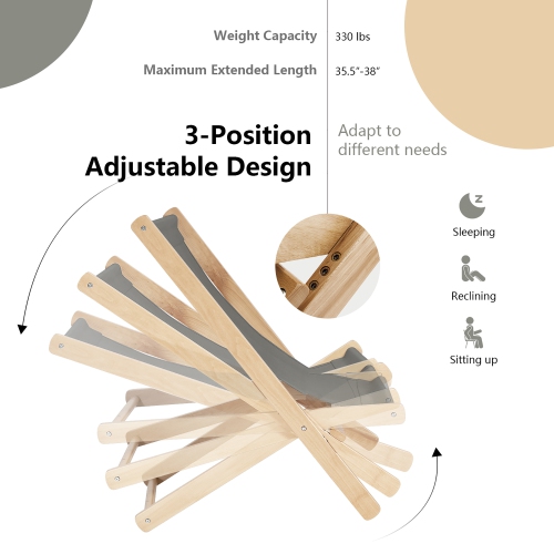 Costway Set of 2 Foldable Wood Sling Beech Chairs w/ 3 Adjustable Positions&Free Cushion