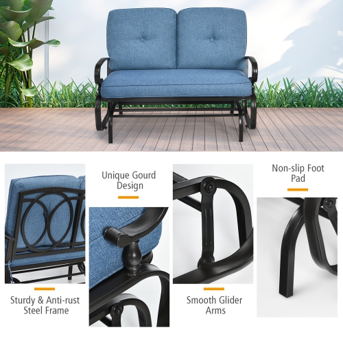 Costway 2-Person Outdoor Swing Glider Chair Bench Loveseat Cushioned Sofa