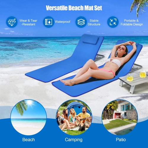 Costway 3-Piece Beach Lounge Chair Mat Set 2 Adjustable Lounge Chairs with Table