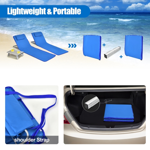 Costway 3-Piece Beach Lounge Chair Mat Set 2 Adjustable Lounge Chairs with Table