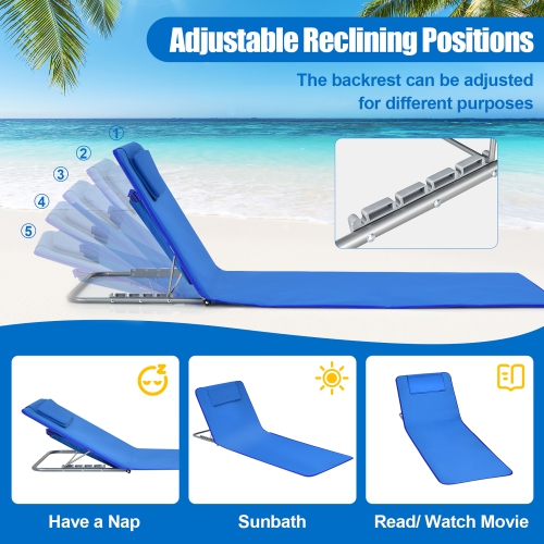 Costway 3-Piece Beach Lounge Chair Mat Set 2 Adjustable Lounge Chairs with Table