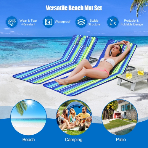 Costway 3-Piece Beach Lounge Chair Mat Set 2 Adjustable Lounge Chairs with Table