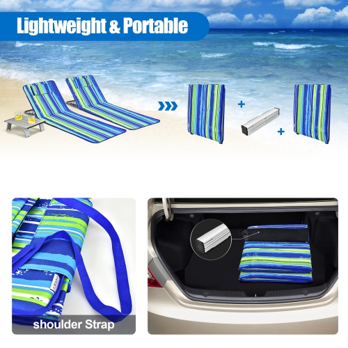 Costway 3-Piece Beach Lounge Chair Mat Set 2 Adjustable Lounge Chairs with Table