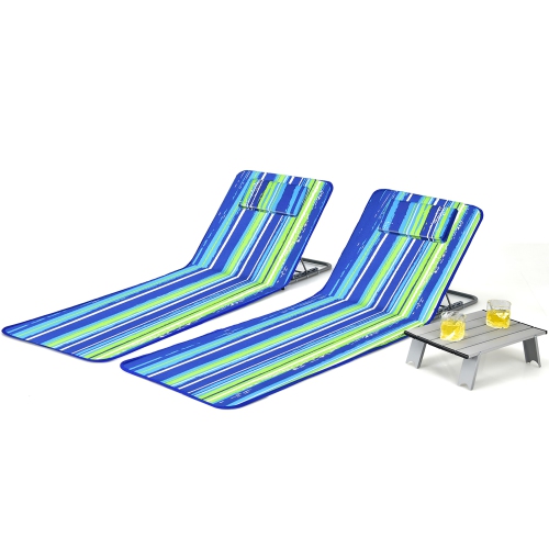 Costway 3-Piece Beach Lounge Chair Mat Set 2 Adjustable Lounge Chairs with Table