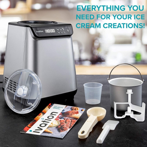 Machine à crème glacée avec compresseur d'ivation, machine à glace automatique Instant Gelato, pas de précongélation, écran ACL, minuterie, couvercle