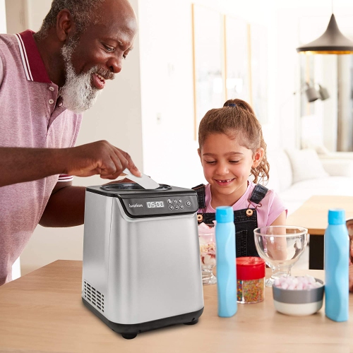 Machine à crème glacée avec compresseur d'ivation, machine à glace automatique Instant Gelato, pas de précongélation, écran ACL, minuterie, couvercle