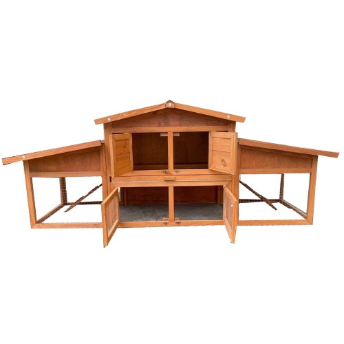 Wooden Chicken Coop with Dual Ramp, Run Cage, and 2 Nesting Boxes - 5.9 x 2 x 2.4 Feet