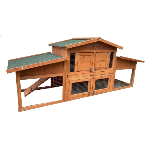 Wooden Chicken Coop with Dual Ramp, Run Cage, and 2 Nesting Boxes - 5.9 x 2 x 2.4 Feet