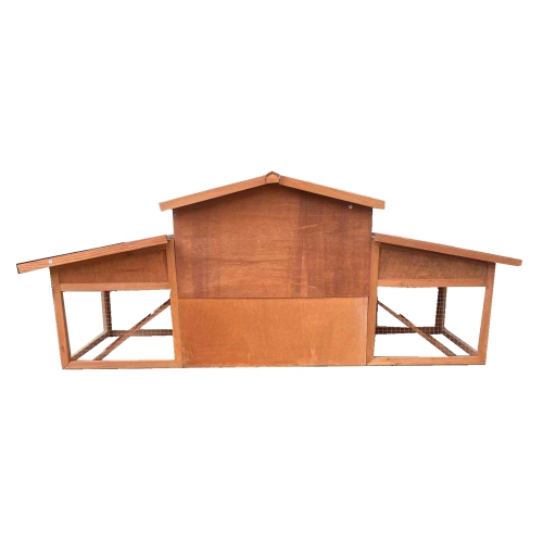 Wooden Chicken Coop with Dual Ramp, Run Cage, and 2 Nesting Boxes - 5.9 x 2 x 2.4 Feet