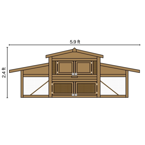 Wooden Chicken Coop with Dual Ramp, Run Cage, and 2 Nesting Boxes - 5.9 x 2 x 2.4 Feet