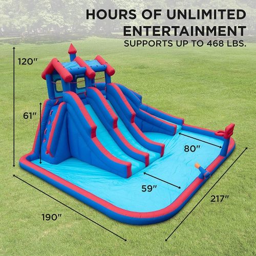Deluxe Inflatable Water Triple Slide Park – Heavy-Duty Nylon Bouncy Station for Outdoor Fun - Climbing Wall, 3 Slides & Splash Pool – Easy to Set Up