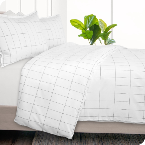 Bare Home Duvet Cover and Sham Set - Premium 1800 Ultra-Soft Brushed Microfiber - Hypoallergenic, Easy Care, Wrinkle Resistant - Queen, Grid –