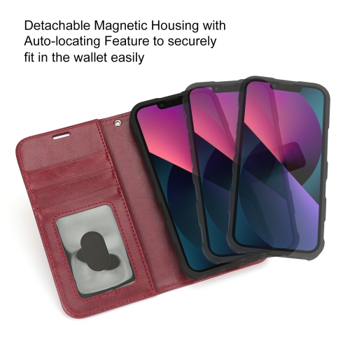 navor Universal Car Mount & Detachable Magnetic Wallet Case with Wrist Strap Compatible with iPhone 13 [6.1 inch] [Folio], RFID Protection Kickstand