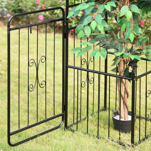 Outsunny 7.2FT Metal Garden Arch with Gate, 2 Side Planter Baskets, Garden Arbor Archway Trellis for Roses and Climbing Plants, Black