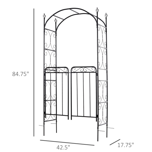 Outsunny 7' Metal Garden Arbor Arch with Scrollwork Doors for Ceremony, Weddings, Party, Backyard, Lawn