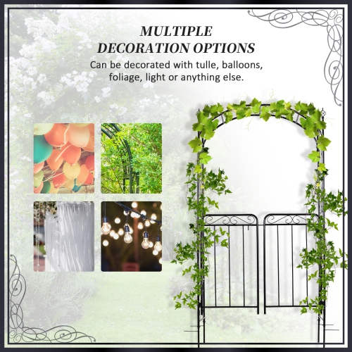 Outsunny 7' Metal Garden Arbor Arch with Scrollwork Doors for Ceremony, Weddings, Party, Backyard, Lawn