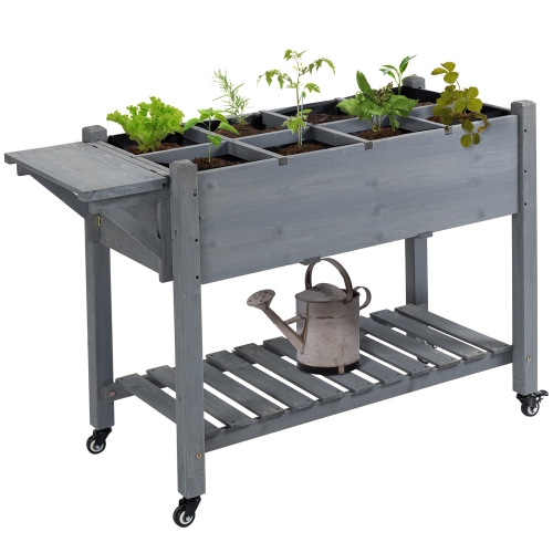 Outsunny Raised Garden Bed with 8 Grids and Storage Shelf, Elevated Planter Box with Legs, for Vegetables Flowers Herbs, Grey