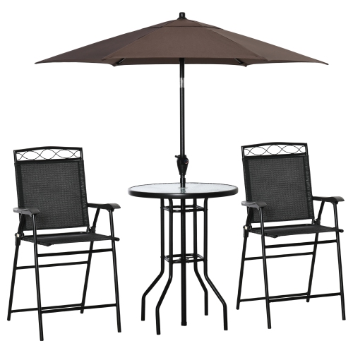 Outsunny 4 Piece Patio Bar Set, Sling Folding Outdoor Furniture with Umbrella for Poolside, Backyard and Garden, Black