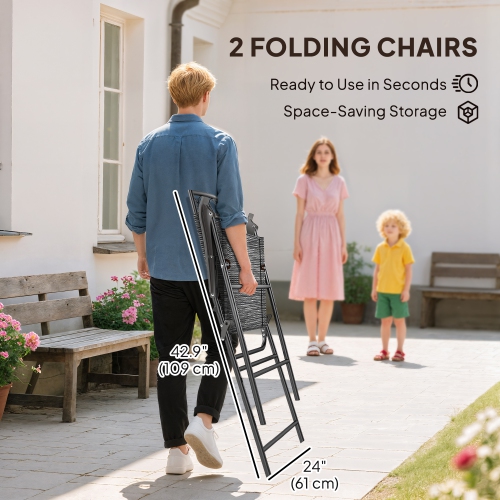 Outsunny 4 Piece Patio Bar Set, Sling Folding Outdoor Furniture with Brown Umbrella for Poolside, Backyard and Garden, Black