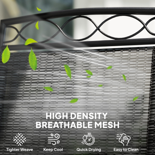 Outsunny 4 Piece Patio Bar Set, Sling Folding Outdoor Furniture with Brown Umbrella for Poolside, Backyard and Garden, Black