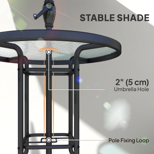 Outsunny 4 Piece Patio Bar Set, Sling Folding Outdoor Furniture with Brown Umbrella for Poolside, Backyard and Garden, Black