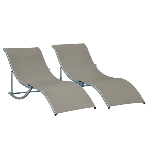 Ensemble de 2 chaises longues repliables extérieures en forme de S Outsunny pour patio/jardin de plage avec capacité de 264 lb, gris pâle