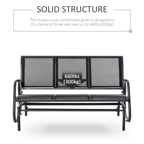 Outsunny 3-Seat Outdoor Glider Chair, Patio Glider Outdoor Rocking Chair with Steel Frame, Sling Fabric Seat for Garden, Backyard, Lawn, Black