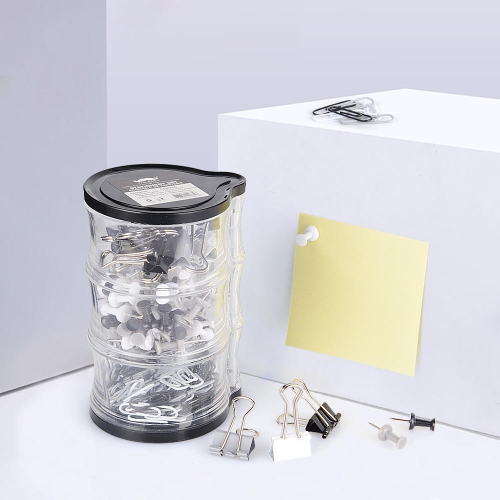 224pcs / Box Ensemble de papeterie 3-en-1 de punaises, trombones et trombones, comprend 90 punaises, 14 trombones, 120 trombones